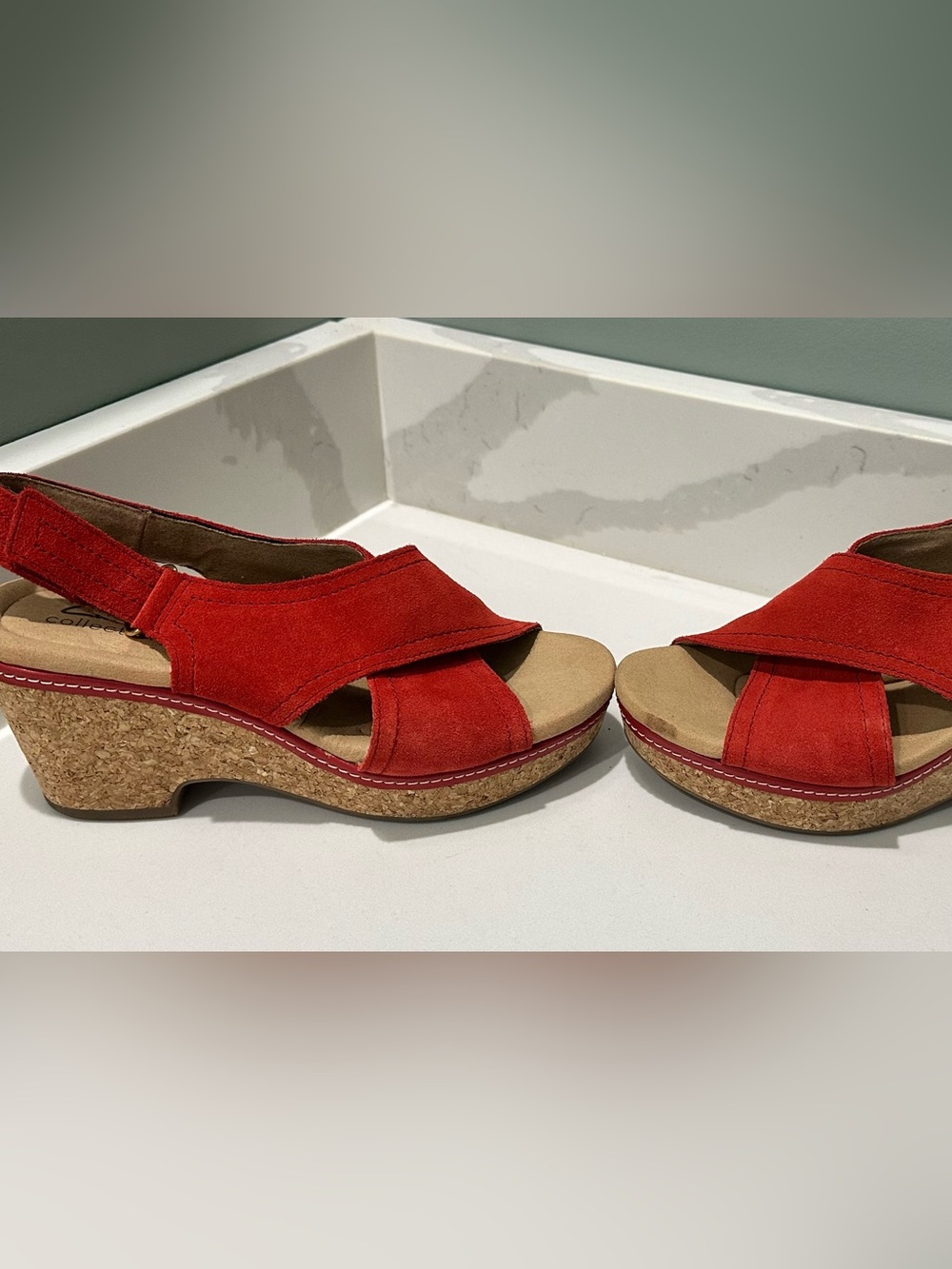 Clarks Womens Giselle Dove Wedge Sandals platform suede womens size 7M - Picture 3 of 10
